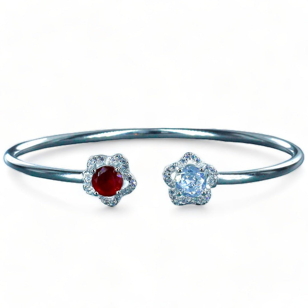925 Sterling Silver Floral design Red CZ Bangle For Women - Taraash