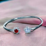 Load image into Gallery viewer, 925 Sterling Silver Floral design Red CZ Bangle For Women - Taraash