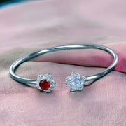 925 Sterling Silver Floral design Red CZ Bangle For Women - Taraash