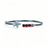 925 Sterling Silver Floral Design Red CZ Bangle For Women - Taraash