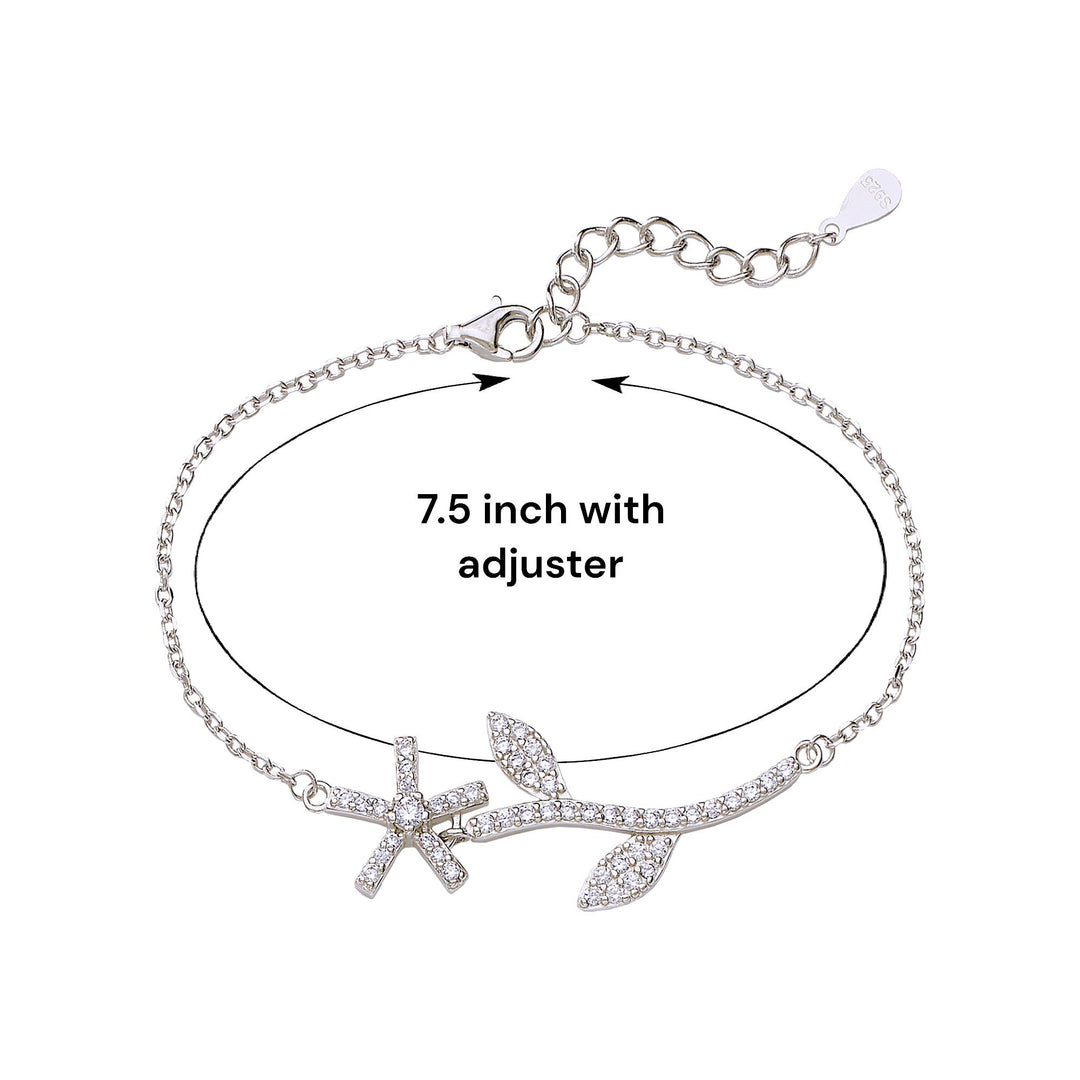 925 Sterling Silver Floral Leaf Link Chain Bracelet for Women - Taraash