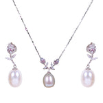 Load image into Gallery viewer, 925 Sterling Silver Floral &amp; Pearl Drop CZ Jewelry Set for Women - Taraash
