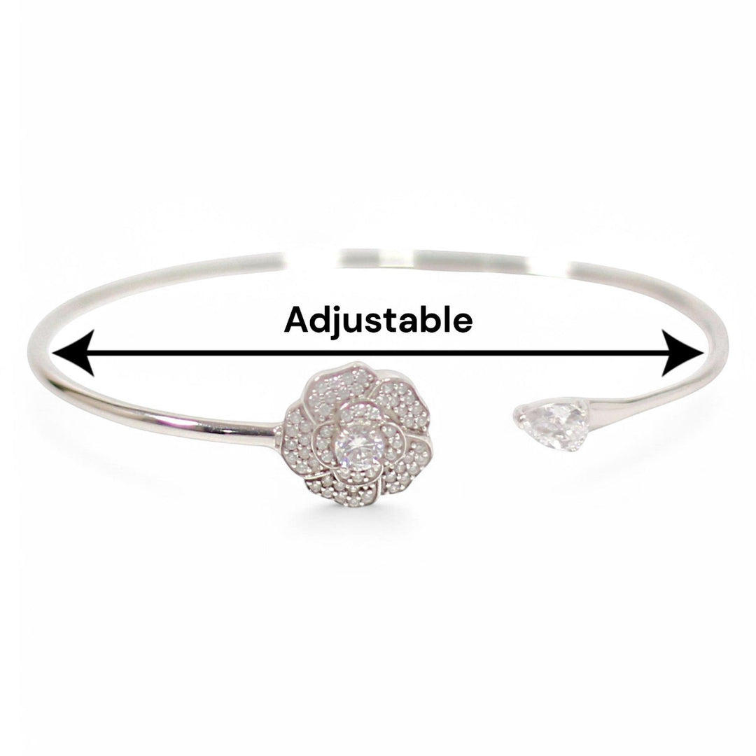 925 Sterling Silver Flower Design With CZ Bangle For Girls/Women - Taraash