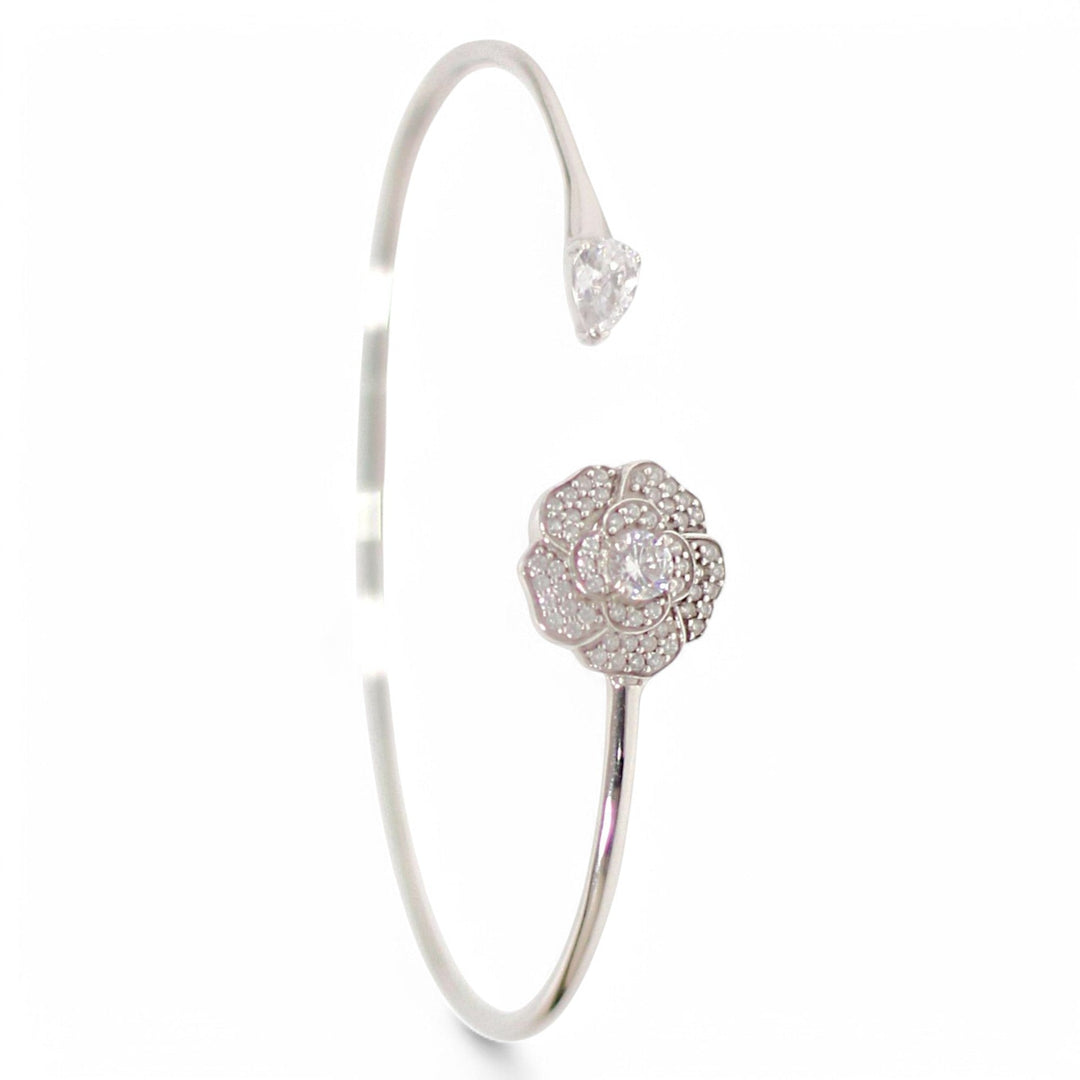 925 Sterling Silver Flower Design With CZ Bangle For Girls/Women - Taraash