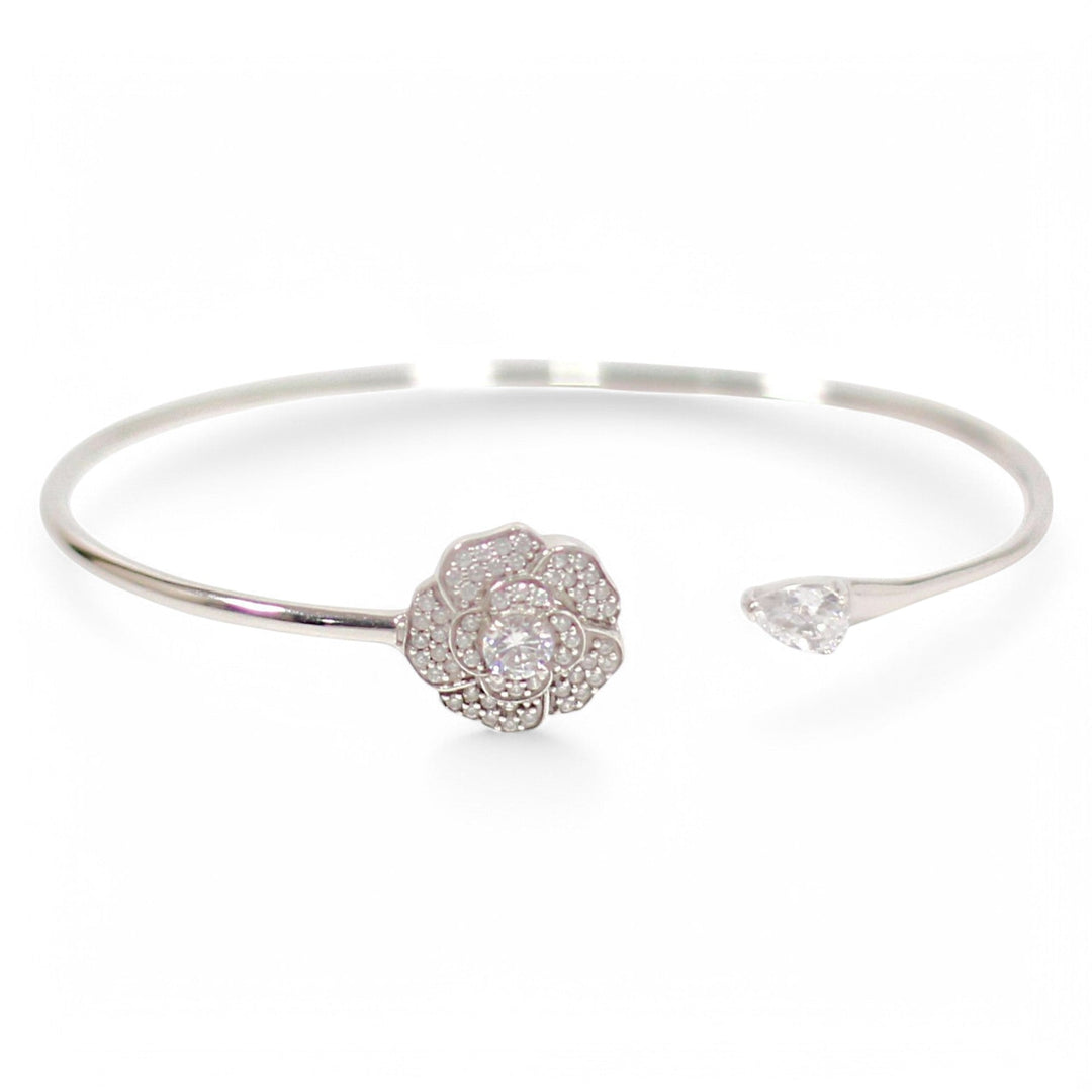 925 Sterling Silver Flower Design With CZ Bangle For Girls/Women - Taraash