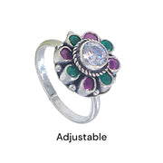 925 Sterling Silver Flower Pattern Tri - Color Oxidized Toe Ring for Women - Taraash