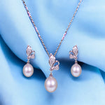 Load image into Gallery viewer, 925 Sterling Silver Flower &amp; Pearl Drop CZ Jewelry Set for Women - Taraash
