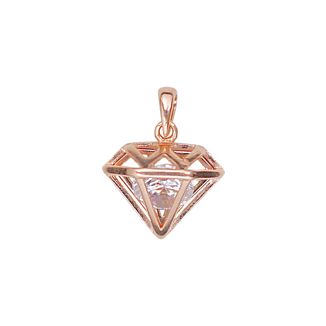 925 Sterling Silver Geometric Rose Gold Inverted Pyramid Pendant with CZ for women - Taraash