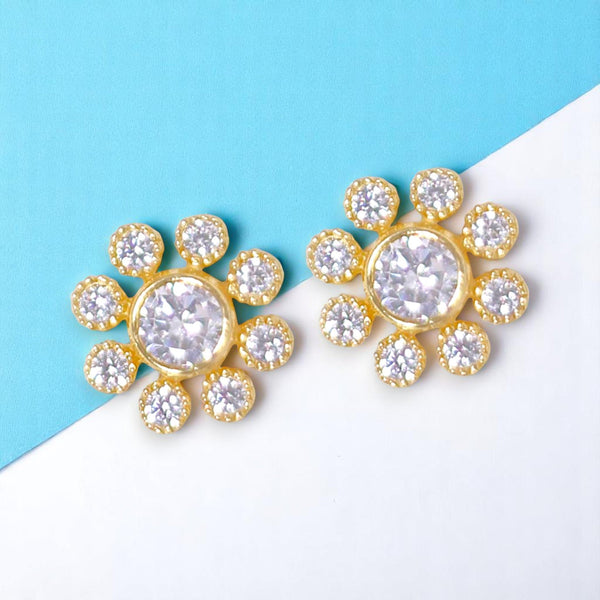 925 Sterling Silver Gold CZ Round Shape Stud Earrings for Women - Taraash