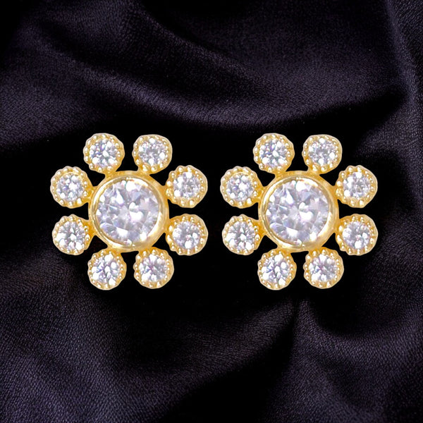 925 Sterling Silver Gold CZ Round Shape Stud Earrings for Women - Taraash