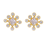 925 Sterling Silver Gold Plated Cz Square Shape Stud Earrings for Women - Taraash