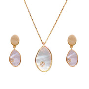 925 Sterling Silver Gold Plated Drop Shape MOP with CZ Jewelry Set for Women - Taraash
