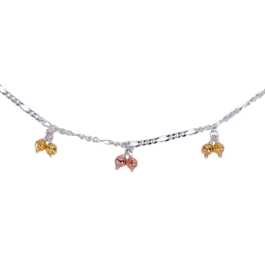 925 Sterling Silver Gold & Rose Gold Small Bead Anklet for Kids - Taraash
