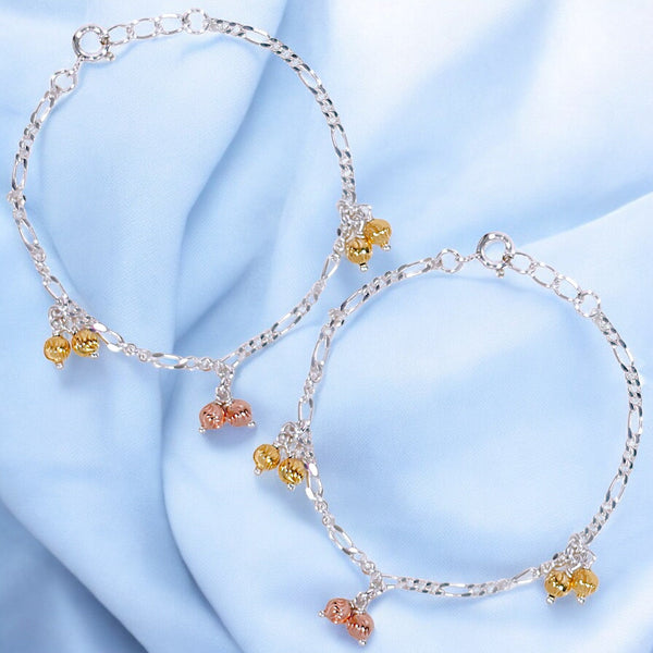 925 Sterling Silver Gold & Rose Gold Small Bead Anklet for Kids - Taraash