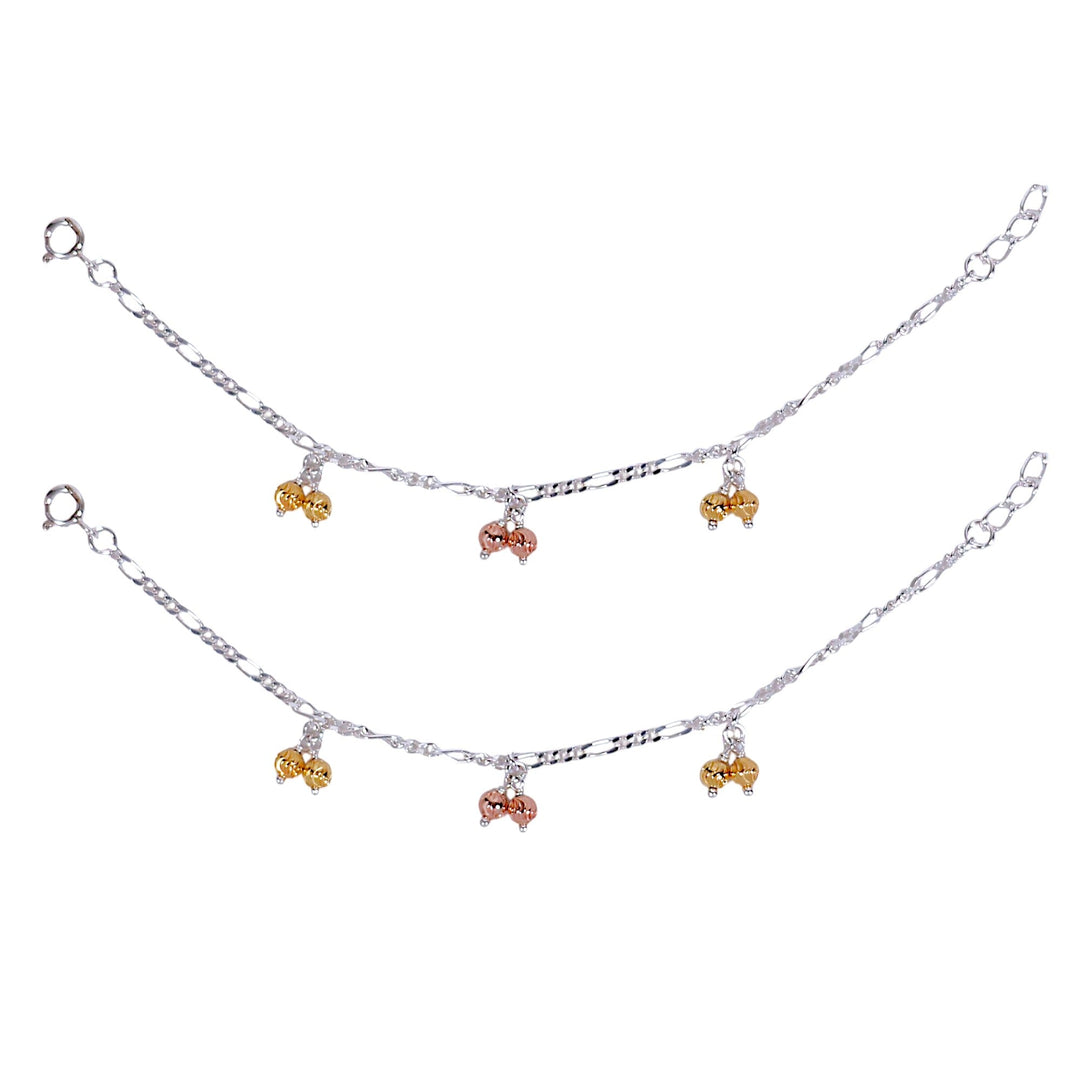 925 Sterling Silver Gold & Rose Gold Small Bead Anklet for Kids - Taraash