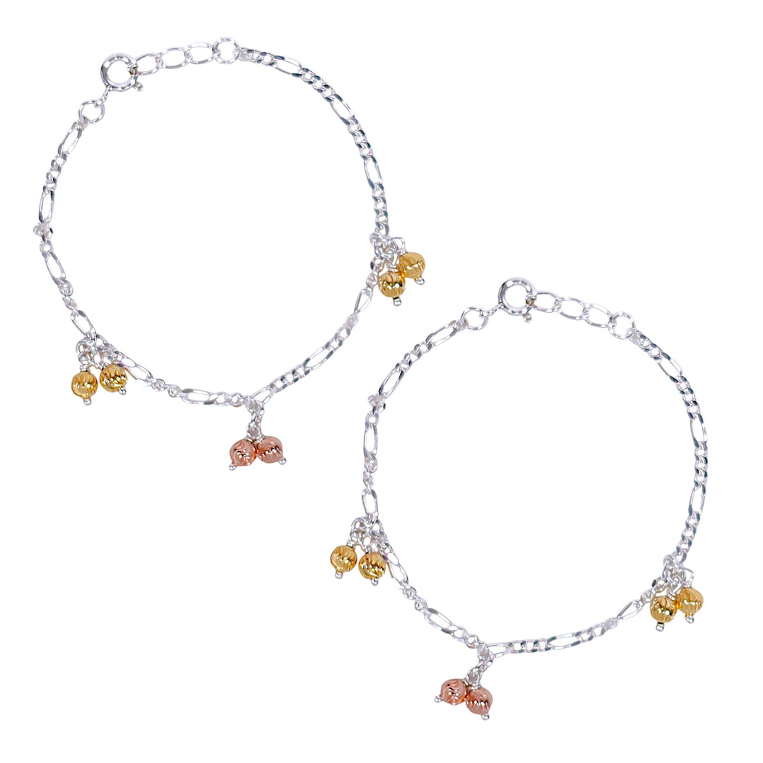 925 Sterling Silver Gold & Rose Gold Small Bead Anklet for Kids - Taraash