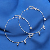 925 Sterling Silver Graceful Beaded Charm Chain Anklet For Women - Taraash