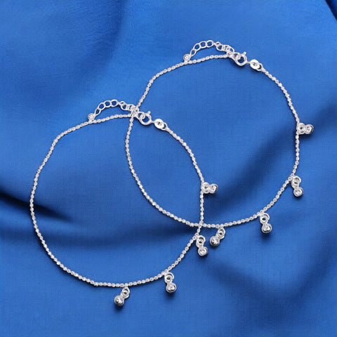 925 Sterling Silver Graceful Beaded Charm Chain Anklet For Women - Taraash