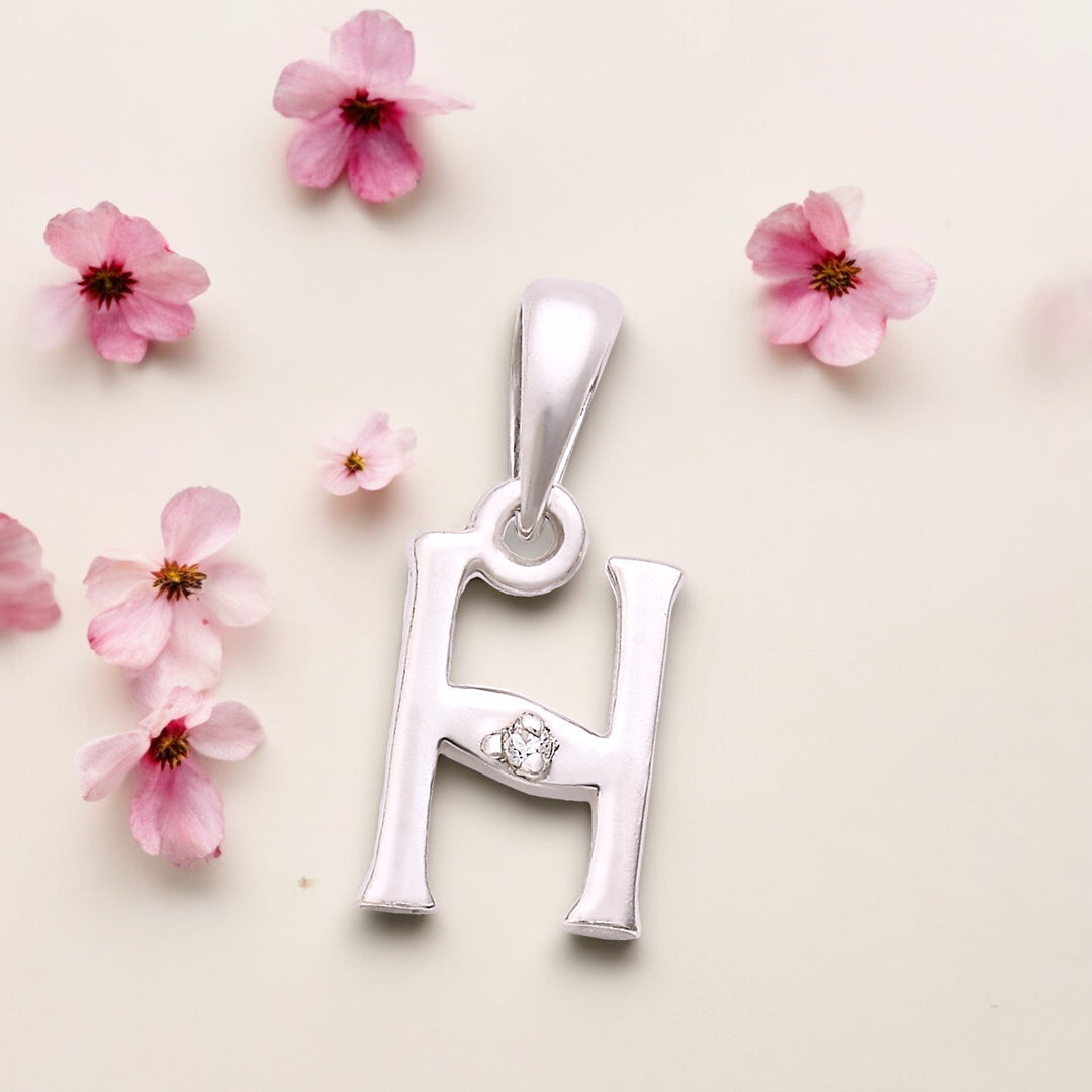925 Sterling Silver "H" Letter Cz Pendant For Men And Women - Taraash