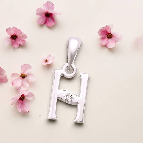 925 Sterling Silver "H" Letter Cz Pendant For Men And Women - Taraash