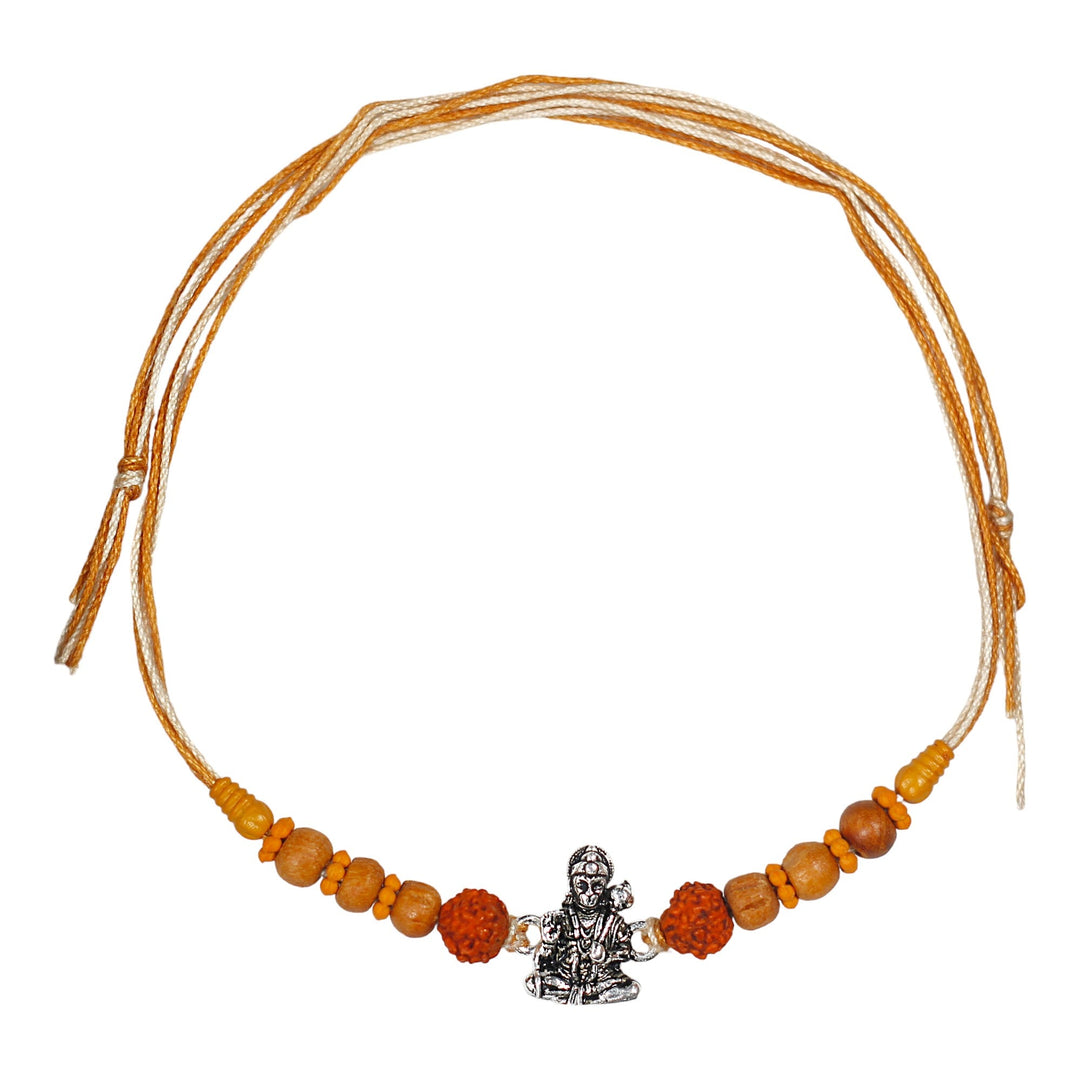925 Sterling Silver Hanuman Motif With Rudraksha Beaded Rakhi for Brother - Taraash