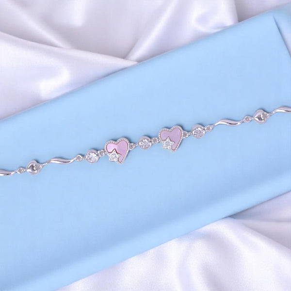 925 Sterling Silver Heart and Pink Mother - of - Pearl with CZ Bracelet for Women - Taraash