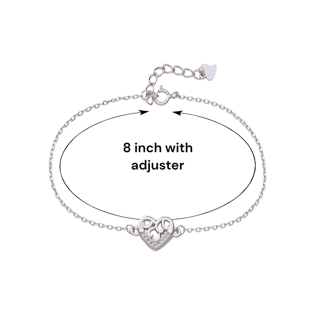 925 Sterling Silver Heart Chain Bracelet with Cubic Zirconia for Women - Taraash