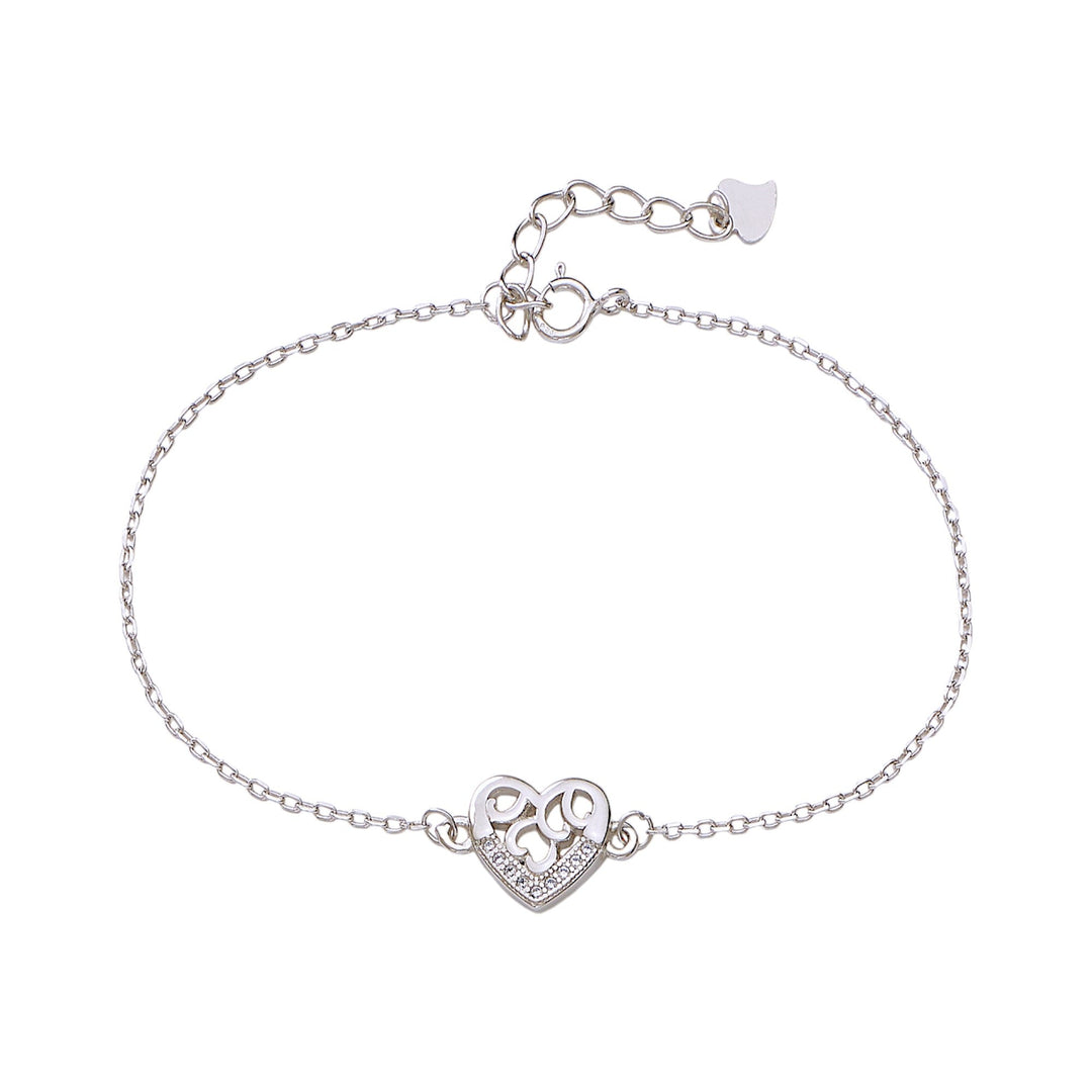 925 Sterling Silver Heart Chain Bracelet with Cubic Zirconia for Women - Taraash