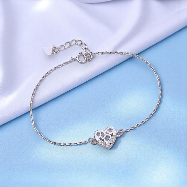 925 Sterling Silver Heart Chain Bracelet with Cubic Zirconia for Women - Taraash