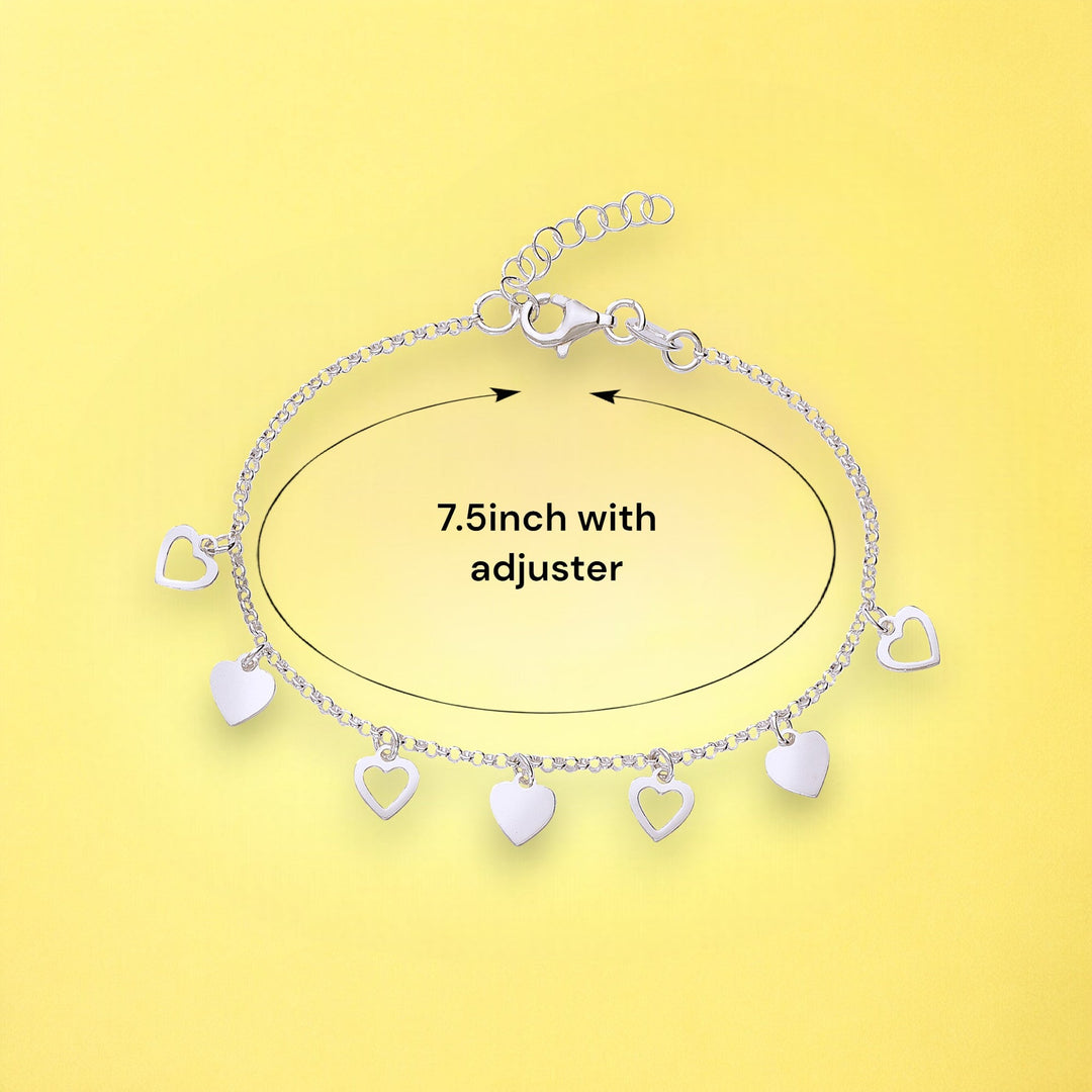 925 Sterling Silver Heart Charms Bracelet Gift for Womens - Taraash