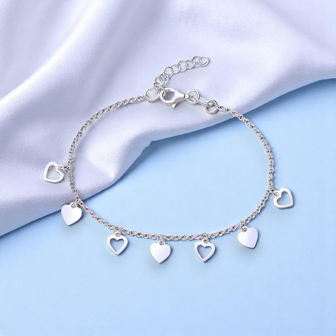 925 Sterling Silver Heart Charms Bracelet Gift for Womens - Taraash