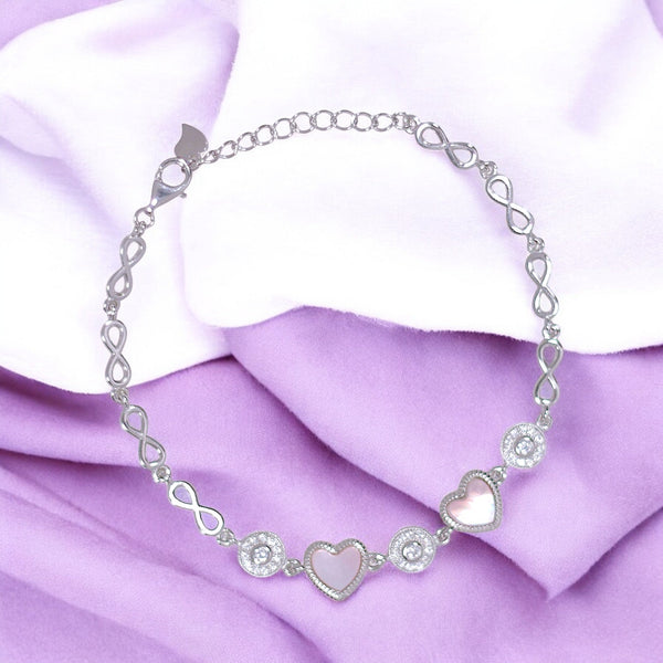 925 Sterling Silver Heart Pink Mother - of - Pearl & CZ Bracelet - Taraash