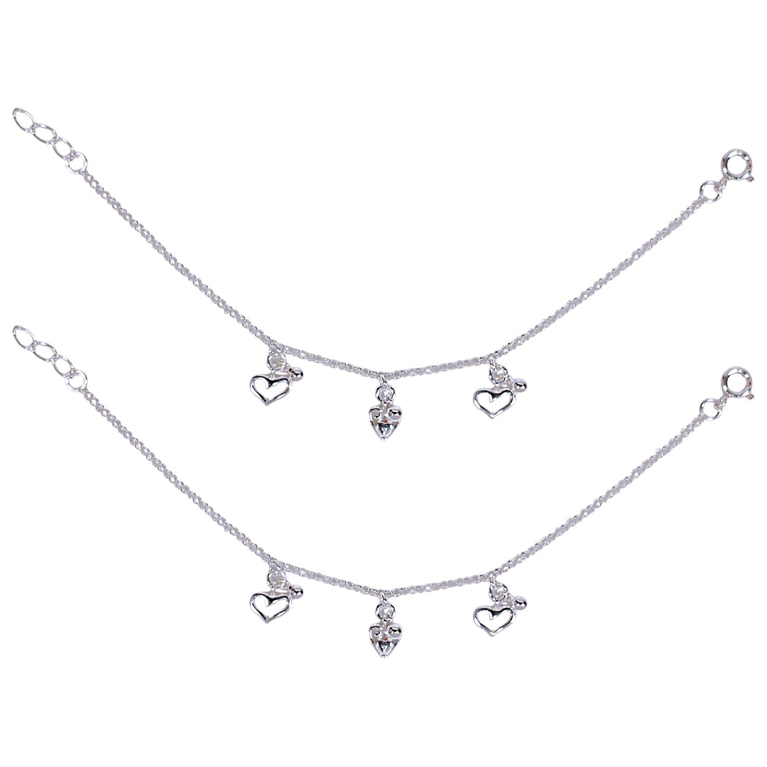 925 Sterling Silver Heart with Small Bead Anklet for Kids - Taraash