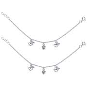 925 Sterling Silver Heart with Small Bead Anklet for Kids - Taraash