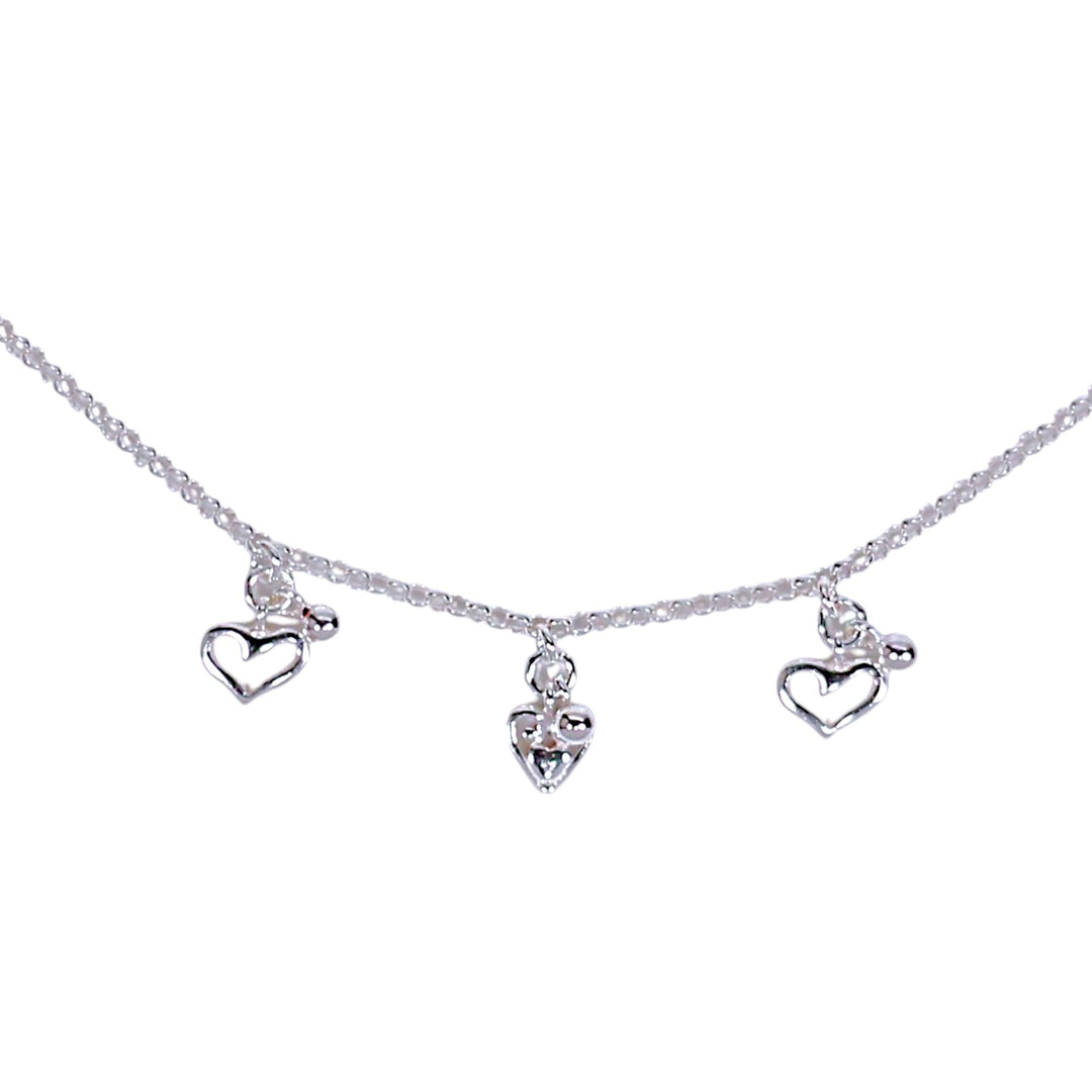 925 Sterling Silver Heart with Small Bead Anklet for Kids - Taraash