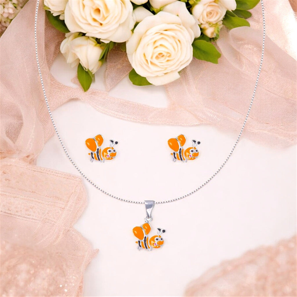 925 Sterling Silver Honey Bee Enamel Kids Jewellery Set for Girls