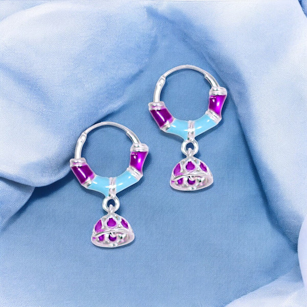 925 Sterling Silver Hoop Jhumki with Multi - Color Enamel Earring for Girls/Women - Taraash