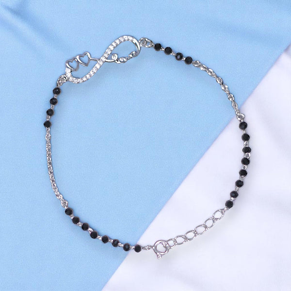 925 Sterling Silver Infinity Heart Love Mangalsutra Bracelet Black Beads For Woman - Taraash