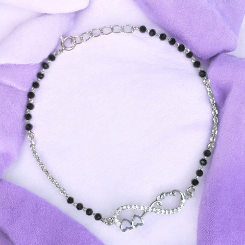 925 Sterling Silver Infinity Heart Love Mangalsutra Bracelet Black Beads For Woman - Taraash