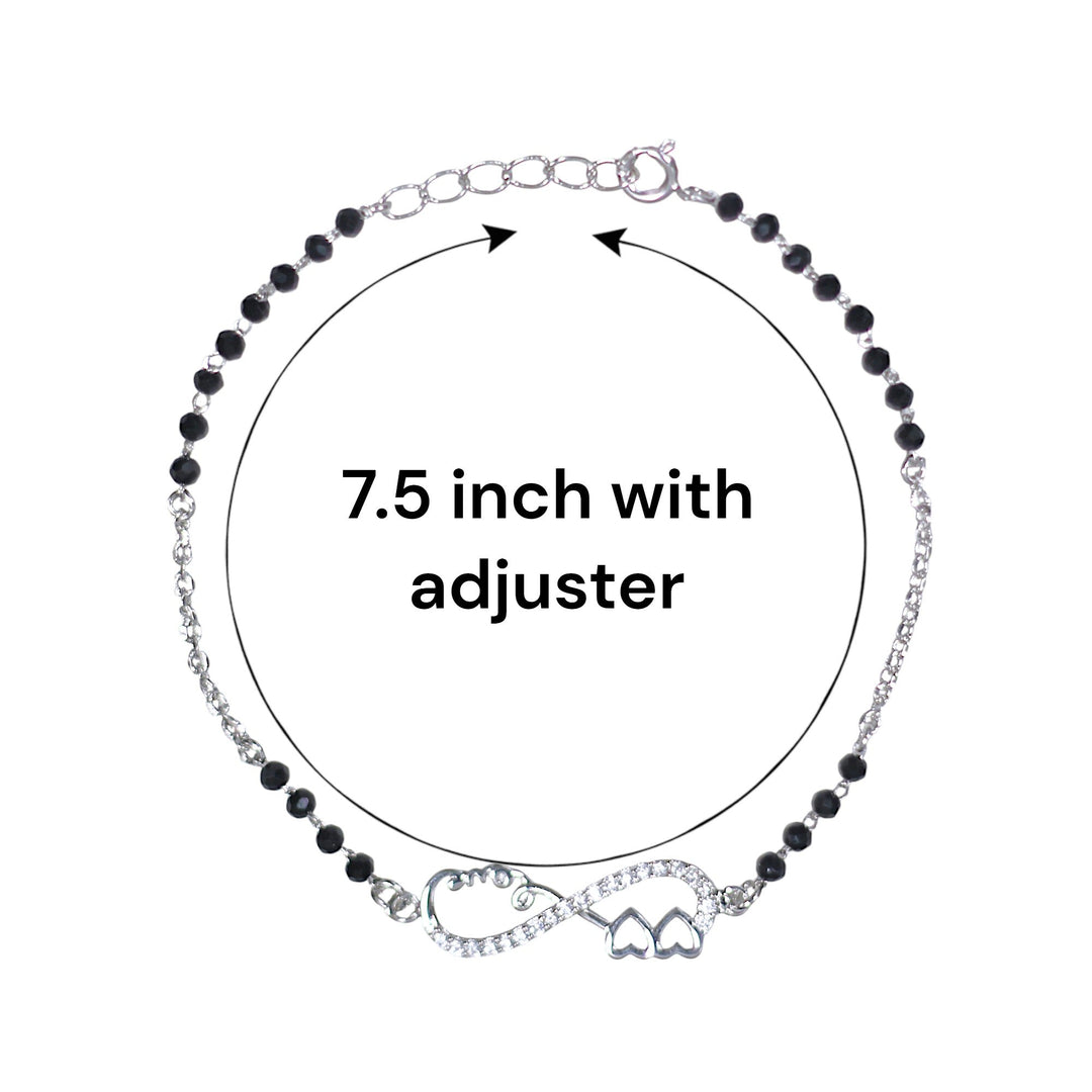925 Sterling Silver Infinity Heart Love Mangalsutra Bracelet Black Beads For Woman - Taraash