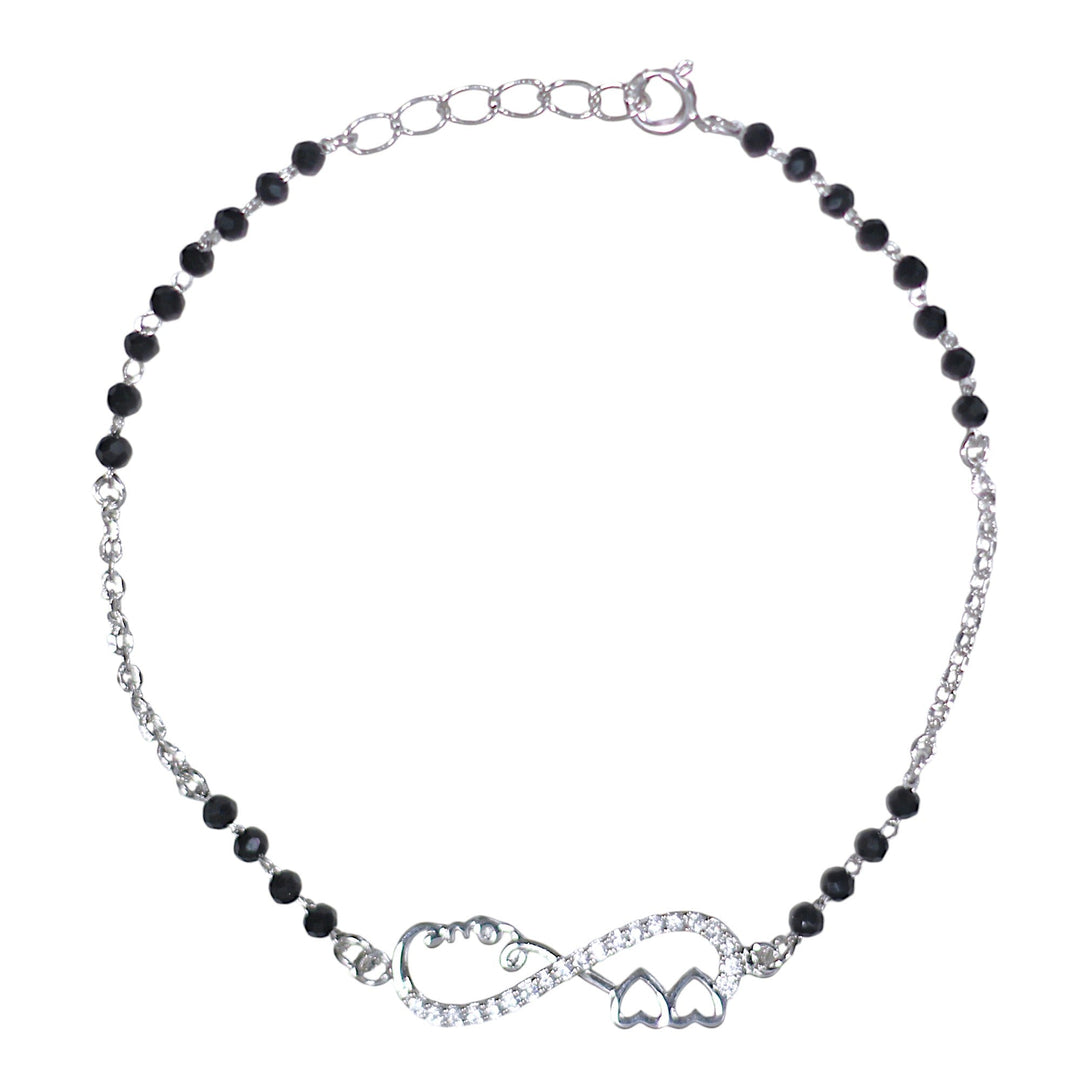 925 Sterling Silver Infinity Heart Love Mangalsutra Bracelet Black Beads For Woman - Taraash