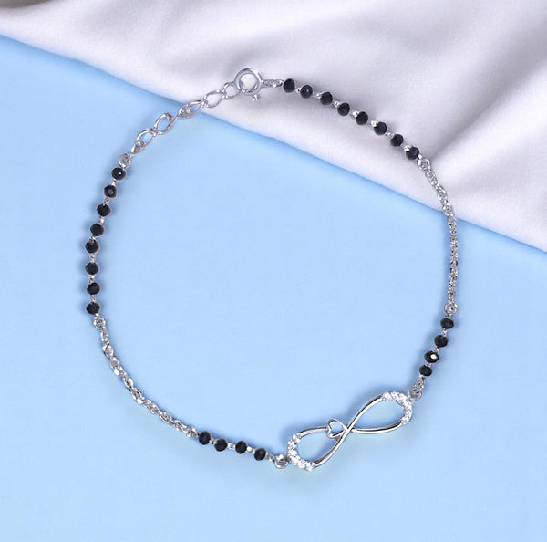 925 Sterling Silver Infinity Heart Mangalsutra Bracelet Black Beads For Woman - Taraash