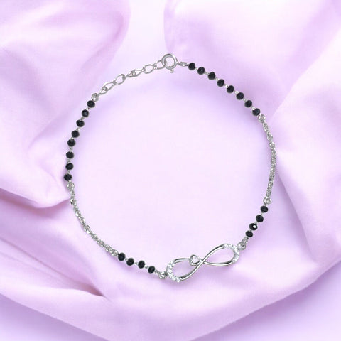 925 Sterling Silver Infinity Heart Mangalsutra Bracelet Black Beads For Woman - Taraash