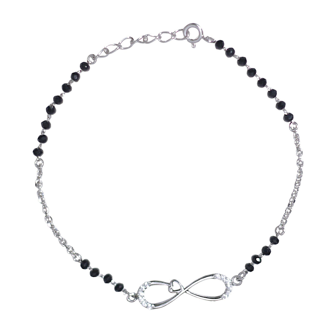 925 Sterling Silver Infinity Heart Mangalsutra Bracelet Black Beads For Woman - Taraash