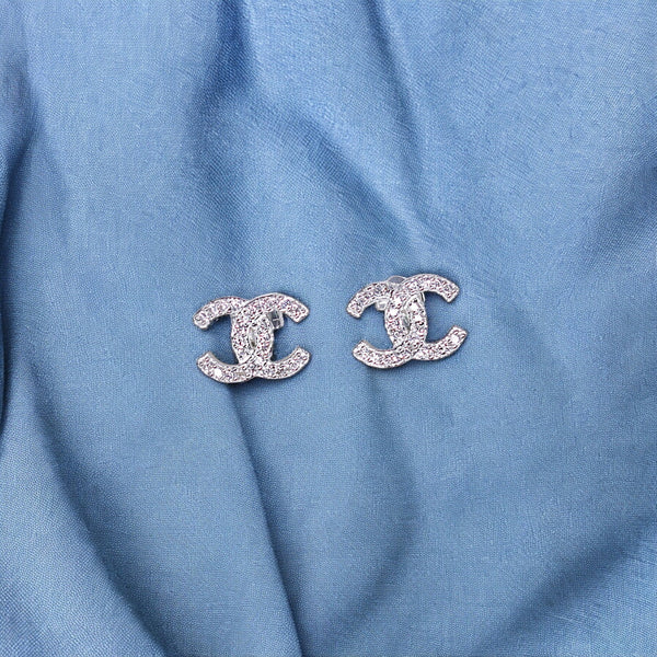 925 Sterling Silver Interlocking ?ÇÿC?ÇÖ Design Earrings CZ Stud Earrings for Women / Girls - Taraash