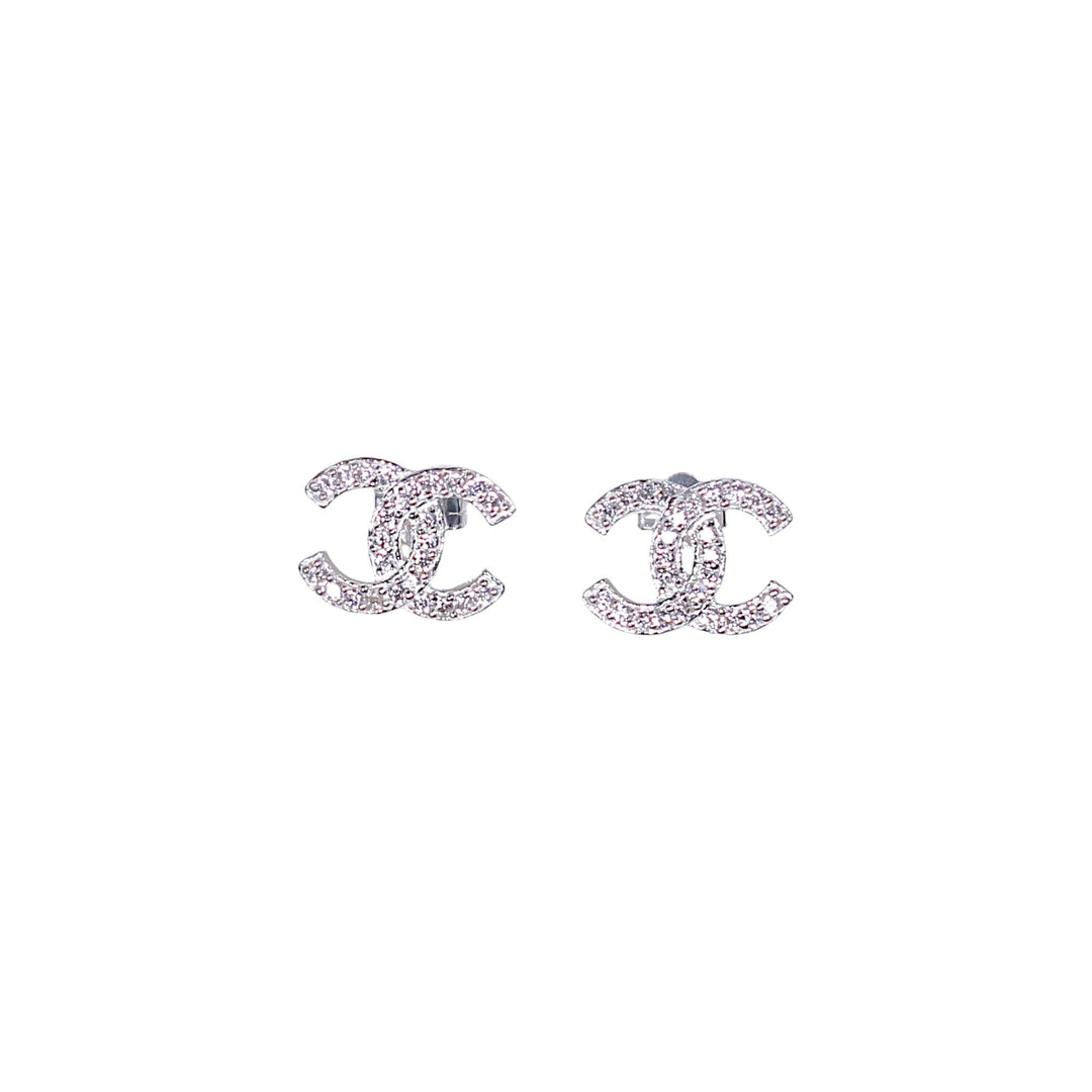 925 Sterling Silver Interlocking ?ÇÿC?ÇÖ Design Earrings CZ Stud Earrings for Women / Girls - Taraash