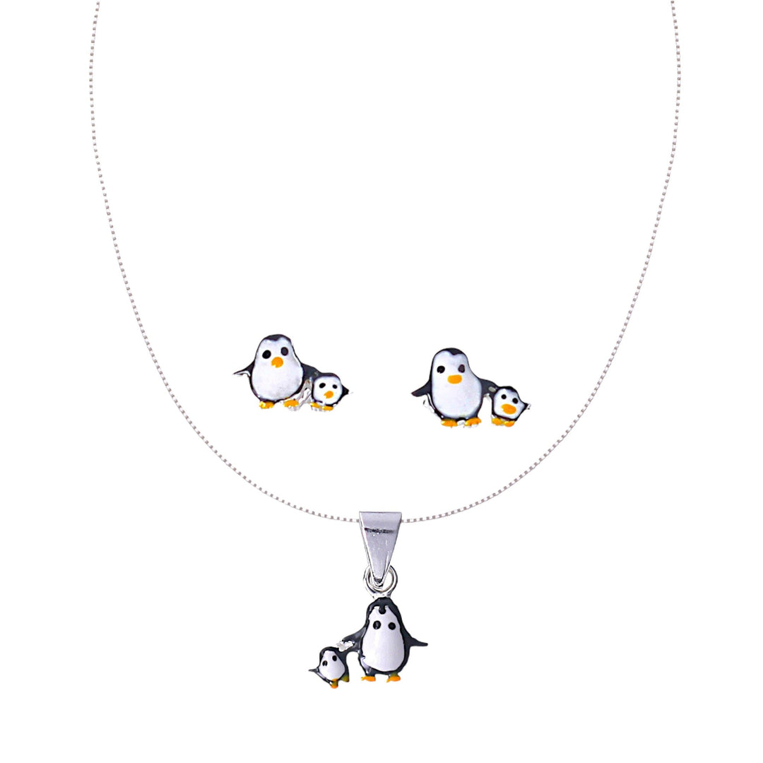 925 Sterling Silver Kids Tiny Playful Penguin Enamel Jewellery Set for Girls - Taraash