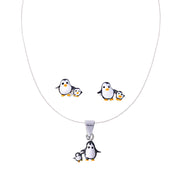 925 Sterling Silver Kids Tiny Playful Penguin Enamel Jewellery Set for Girls - Taraash