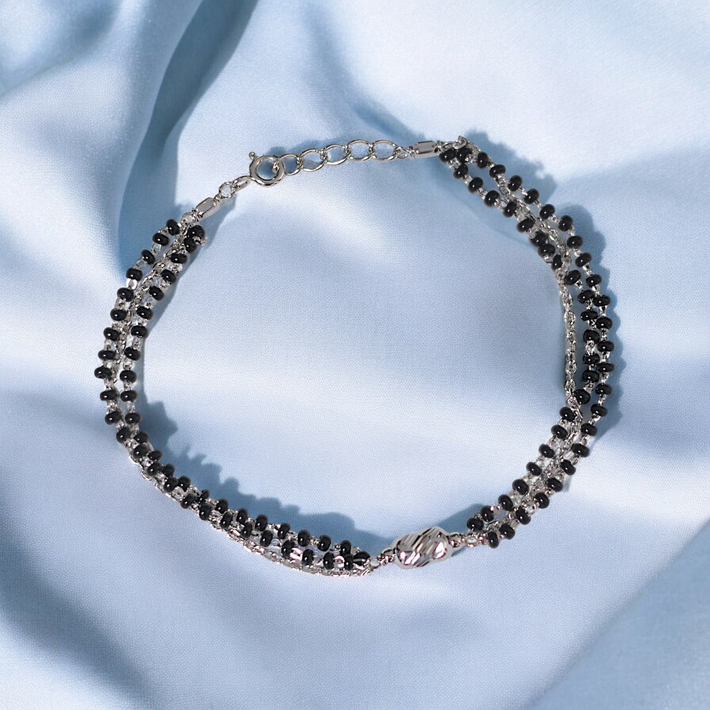 925 Sterling Silver Layer Black Beads Mangalsutra Adjustable Bracelet