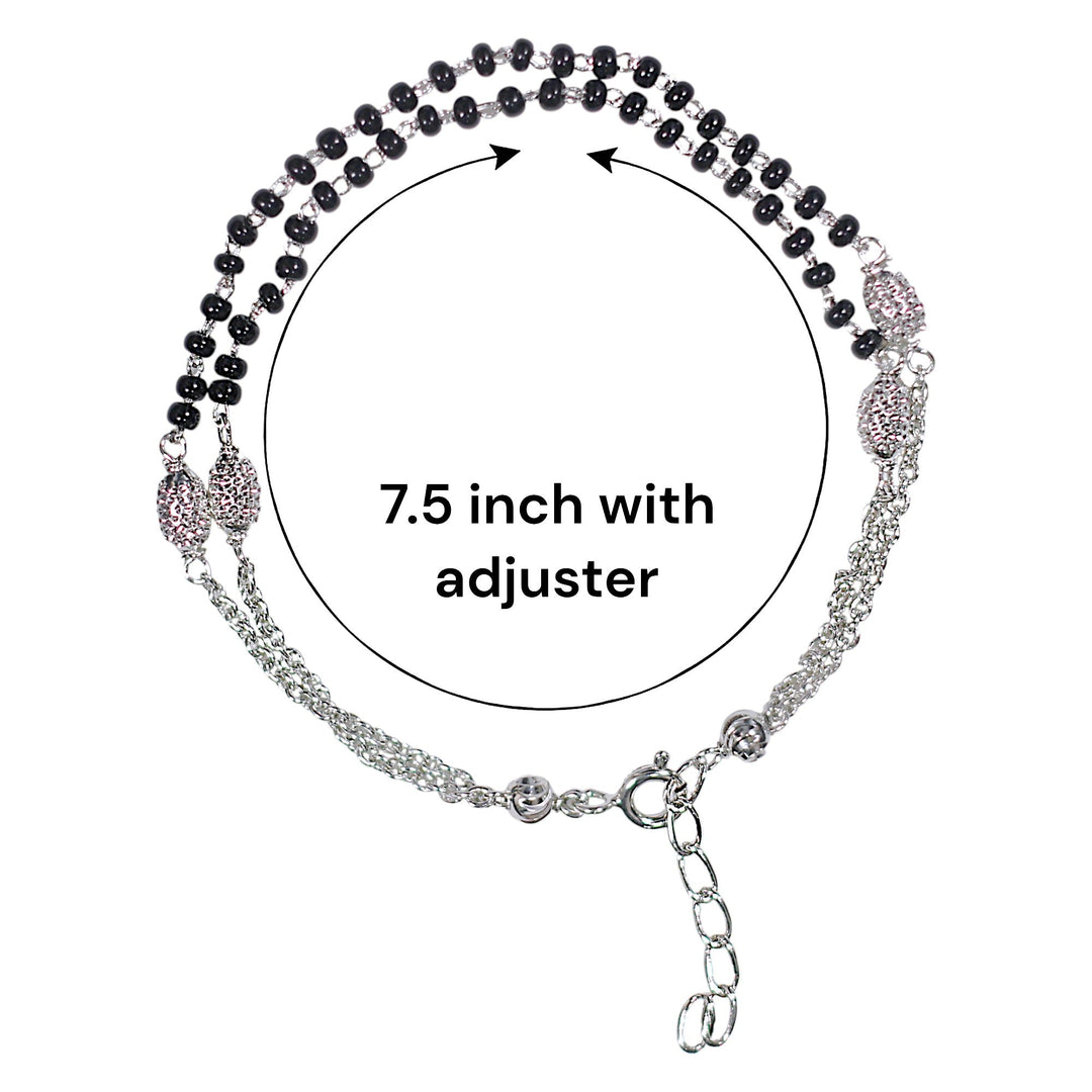 925 Sterling Silver Layered Black and Silver Beads Mangalsutra Bracelet for Women - Taraash